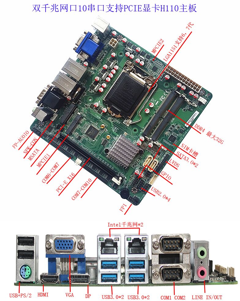 H110主板LGA1151DDR4内存支持LVDS一体机主板工控机主板